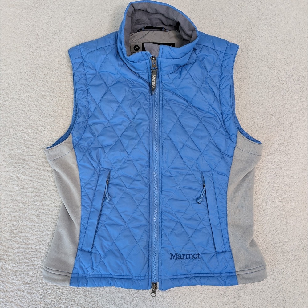 Marmot Full Zip Quilted Outdoor Hiking Blue Gray Puffer Vest Women's Size S/P
